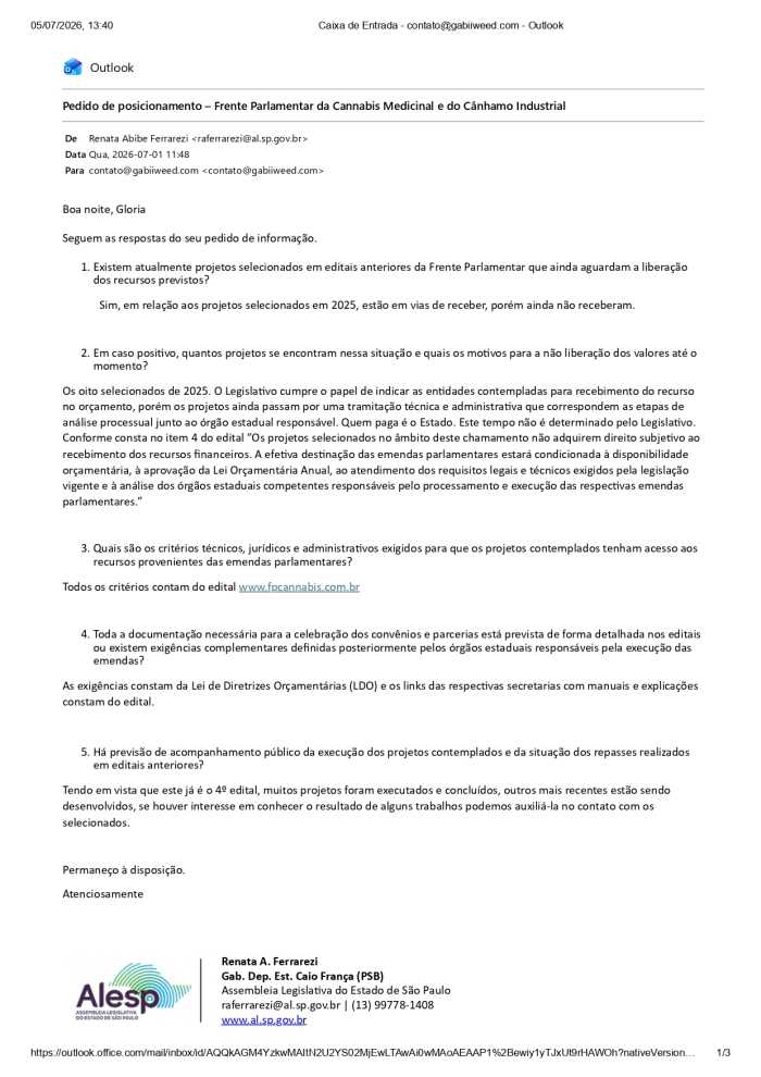 frente-da-cannabis-na-alesp-anuncia-r-17-milhao-para-2026-mas-8-projetos-de-2025-seguem-sem-receber-verba e-mail enviado pela assessoria de Caio França ao Gabiiweed.com
