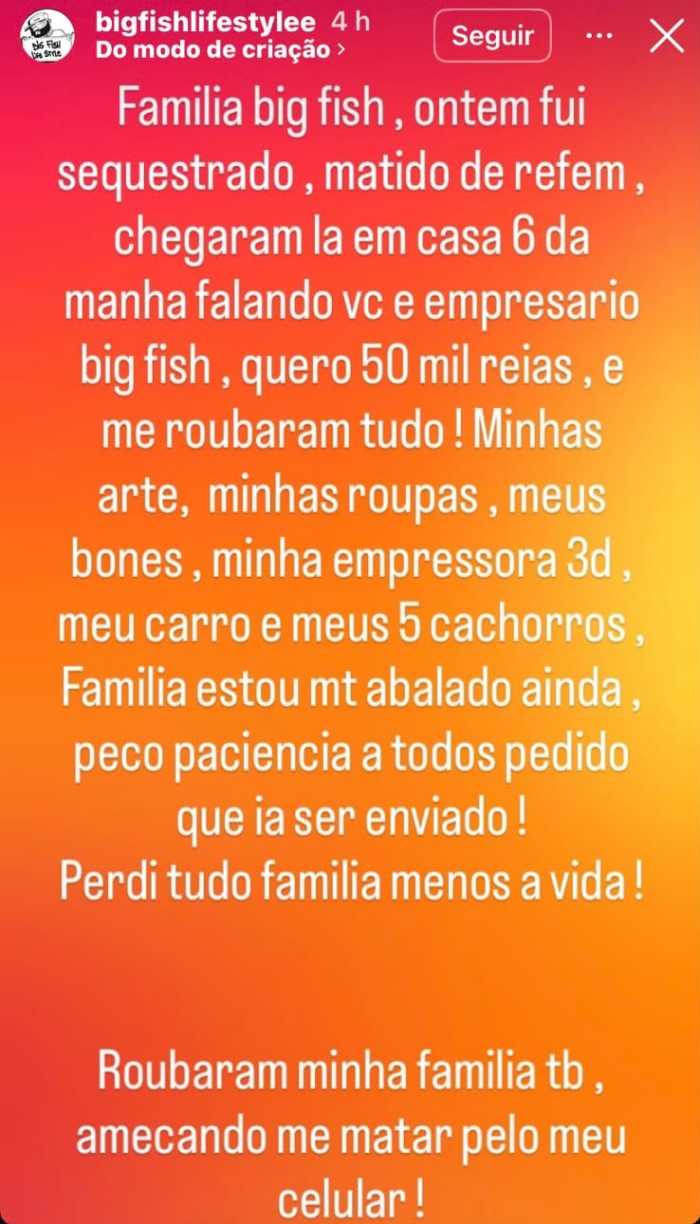 Relato no Instagram.
